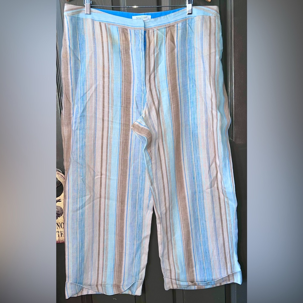 Vintage Paraphrase Woman Linen Pants, Multi-Colored Stripes, Size 18W